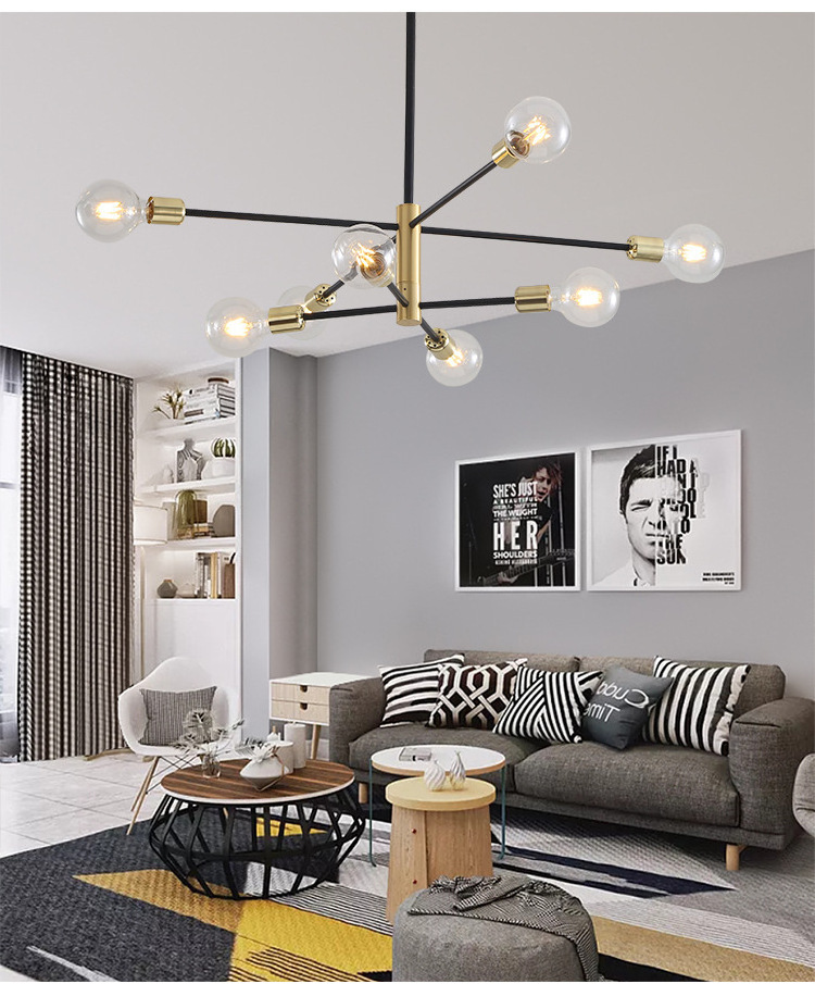 Mid-Century Pendant Lighting Adjustable 4/6/8 Arms Sputnik Chandelier Semi Flush Modern Ceiling Dimmable Light Fixture