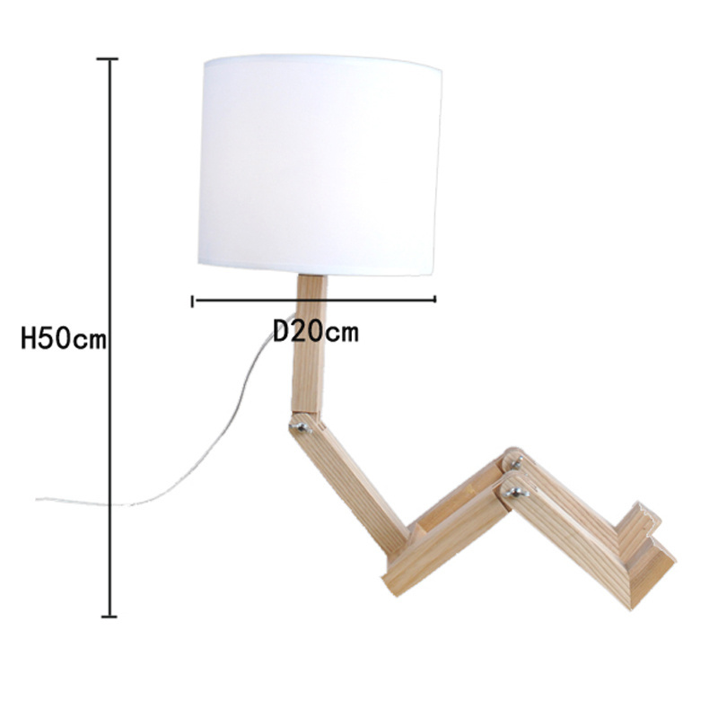 Swing Arm Fabric Cover Desk Lamp Modern Rubber Wood Bedside Nightstand Light for Bedroom Study Office desk lamp