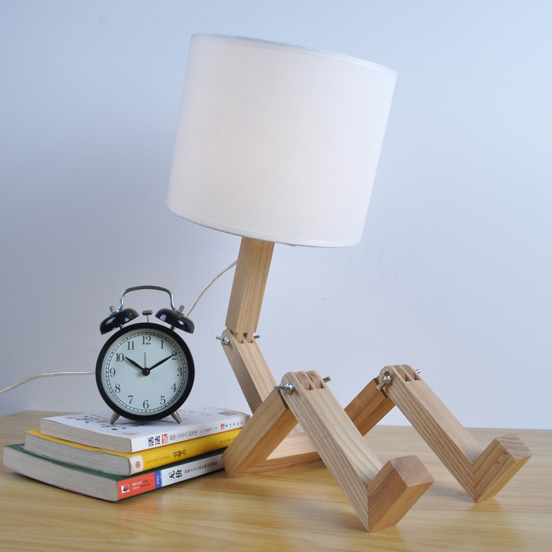 Swing Arm Fabric Cover Desk Lamp Modern Rubber Wood Bedside Nightstand Light for Bedroom Study Office desk lamp