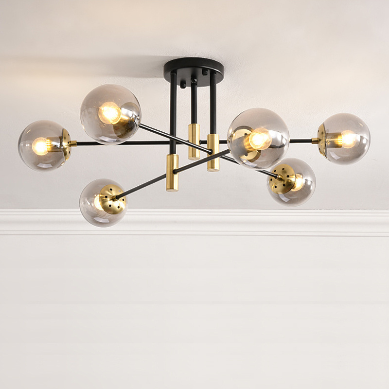 Modern Sputnik Chandelier 6-light Mid Century Surface Mounted Globe Glass Pendant Light Fixture Ceiling Light Modern