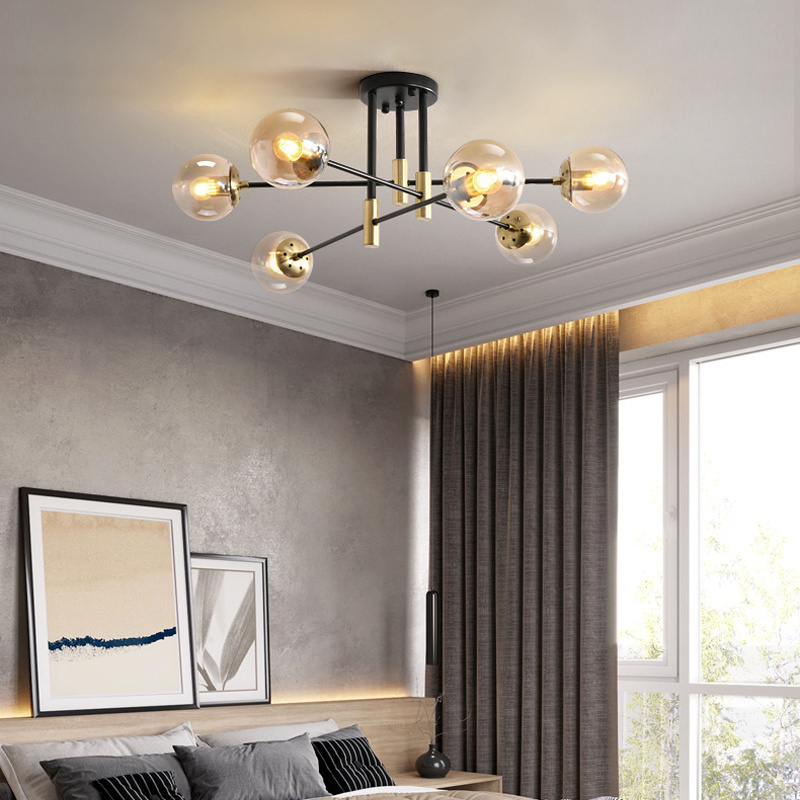 Modern Sputnik Chandelier 6-light Mid Century Surface Mounted Globe Glass Pendant Light Fixture Ceiling Light Modern