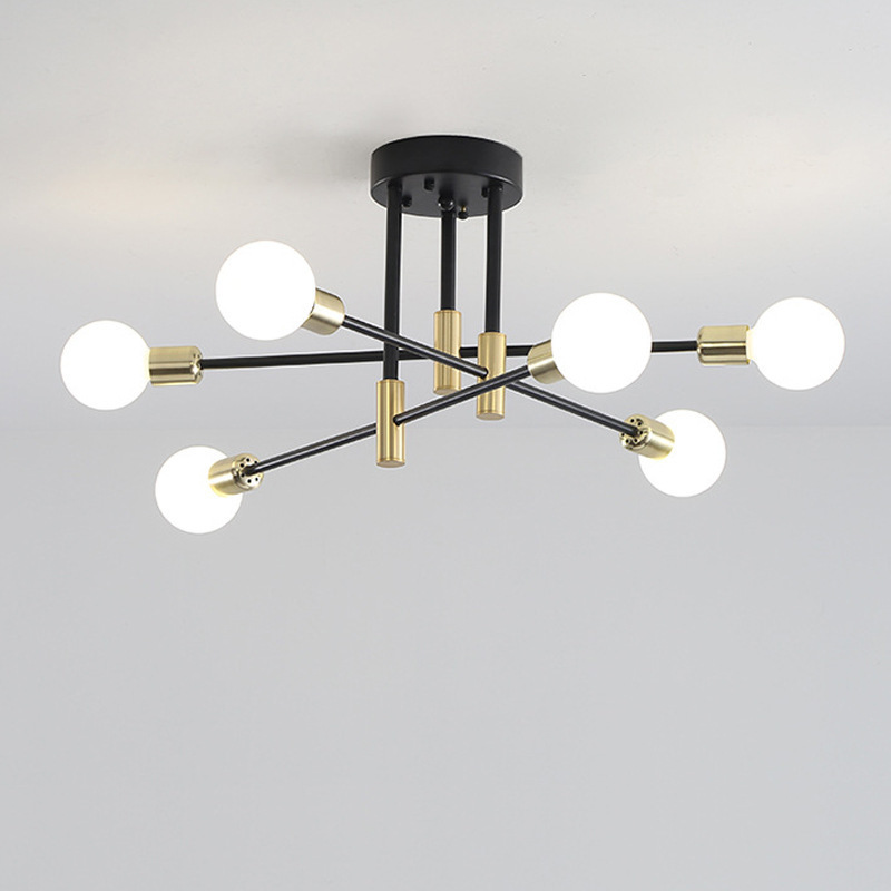 6-Lihgt Black Gold Sputnik Ceiling Light Flush Mount E26 Edison Bulb Bedroom Lighting Fixtures Zhongshan Factory