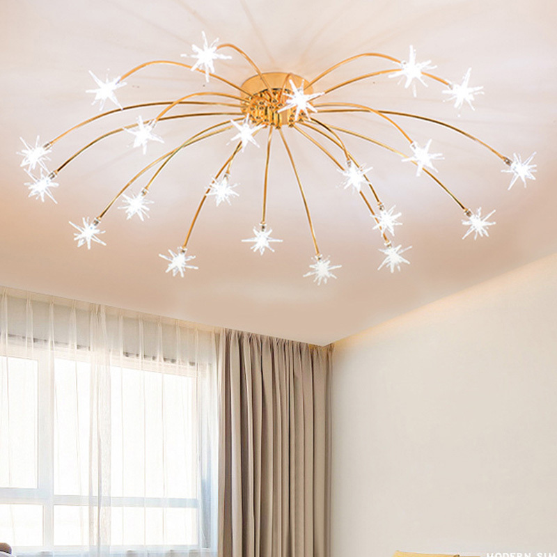 Zhongshan Factory Electroplated Gold Metal Home Decor Chandelier Star Romantic Flush Mount Modern Ceiling Light Fixtures