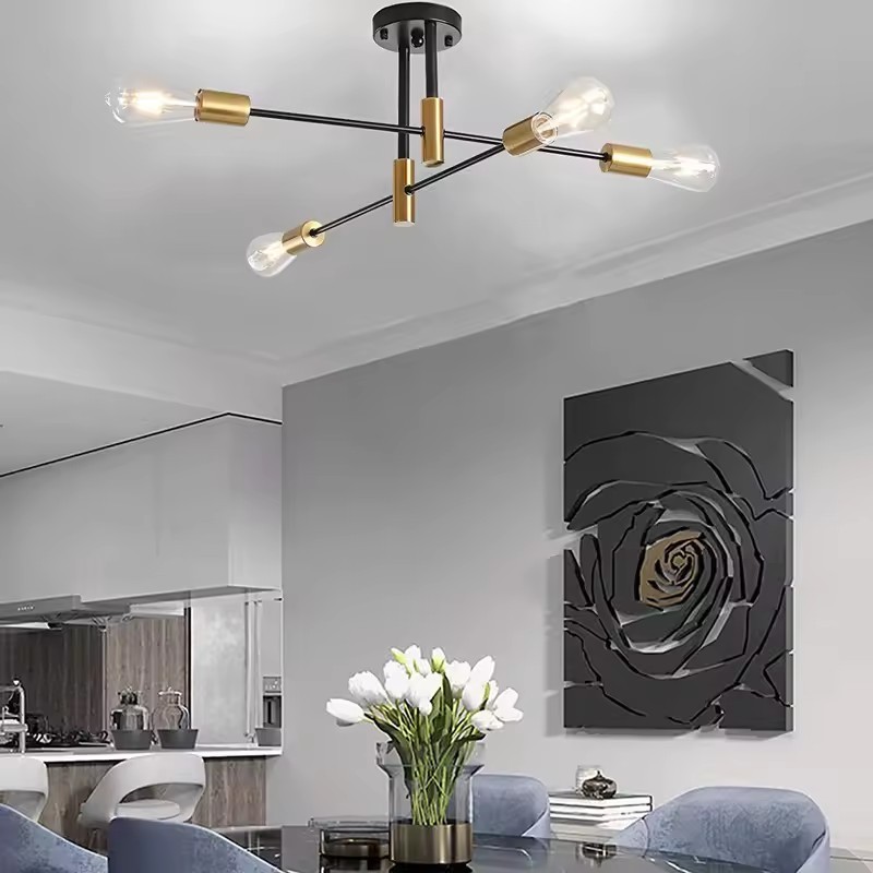 Instock Amazon Hot Selling Semi Flush Mount Ceiling Light Fixture Matte Black Modern Sputnik Close to Ceiling E26 Socket Light