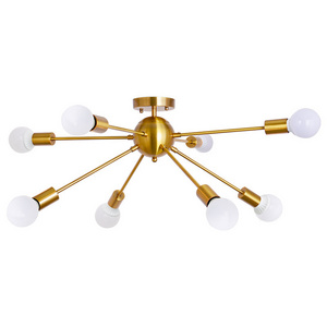 6 Light Brushed brass Flush Mount Ceiling Lights 8 Head Mid Century Modern Sputnik Chandeliers Light Fixture