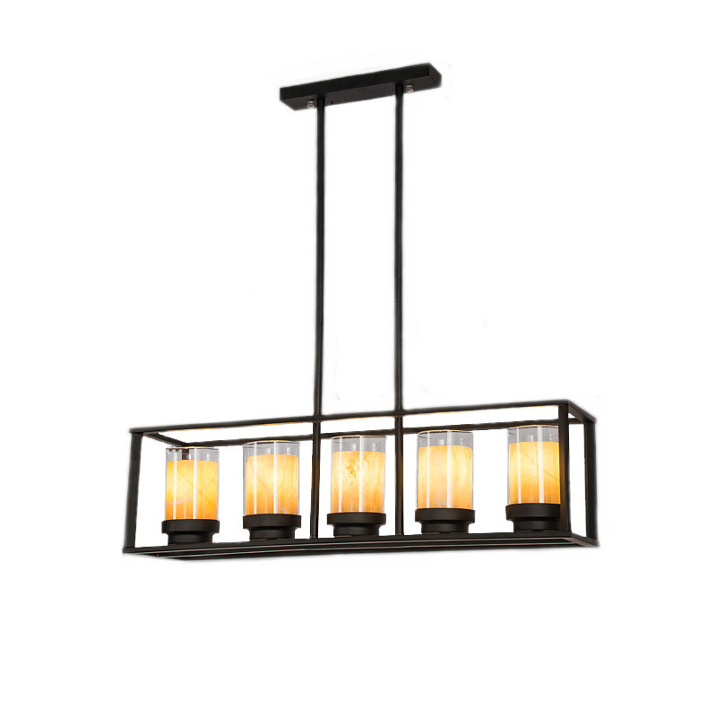 Hot sales Pendant Light Fixture 6 Lights in Rectangle Frame Shade Matte Metal Black Kitchen Island Lights