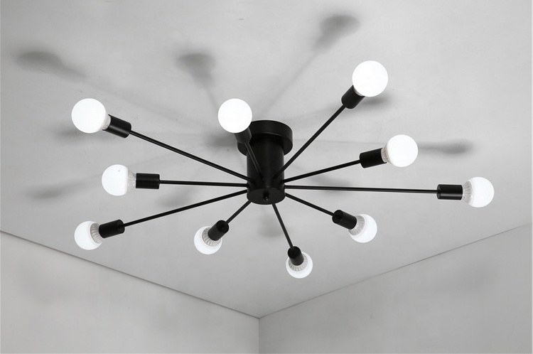 Wholesales Metal Painted Black Flush Mount Ceiling Lights Simple Modern Design Cheap Sputnik Chandelier