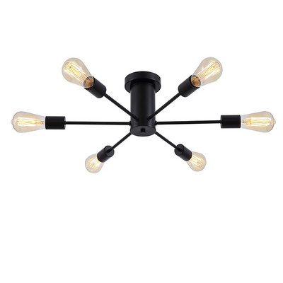 Simple Painting Black metal Farmhouse Light Fixture Chandelier Semi Flush Mount Sputnik Chandelier