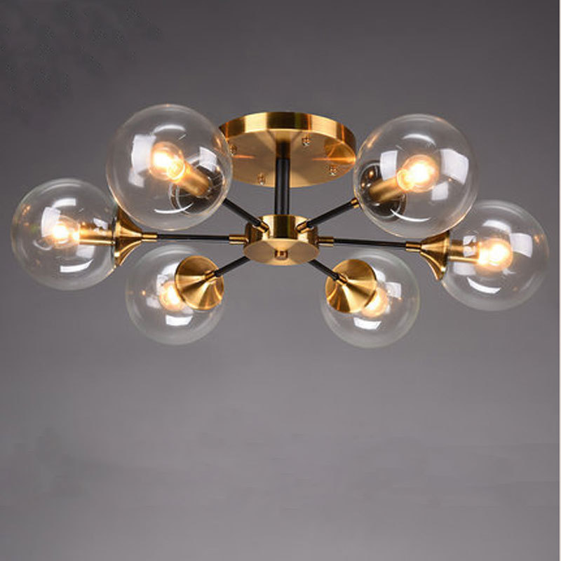 Indoor 3 Arms Lights Mid Century Sputnik Brass Gold Black Kitchen Island Glass Chandelier Ceiling Lights