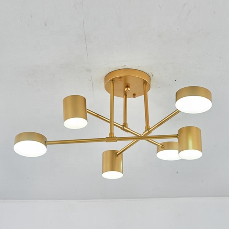 Nordic Design Painted Golden Color 6 Head LED Ceiling Light Flush Mounted Kitchen Living Room Bedroom Sputnik Lamp