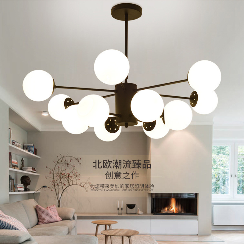 Sputnik Chandelier Lighting Globe Shade Frosted Glass Ceiling Pendant Light Modern Black Bedroom Flush Mount Light Fixture