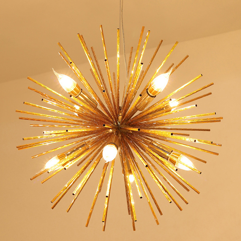 Aluminum  firework pendant light modern chandeliers with 8 lights, gold and chrome sputnik lighting fixture