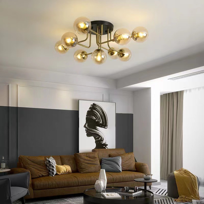 Multi Heads Globe Round Shade Smoky Gray Glass Lampshade Modern Lights Ceiling Lamp for Living Room