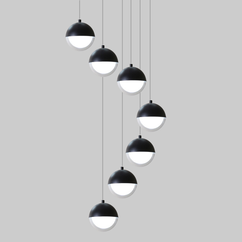 DJJLight Modern Black Chandelier LED Raindrop High Ceiling Acrylic Ball Hanging Lights Staircase Long Chandelier