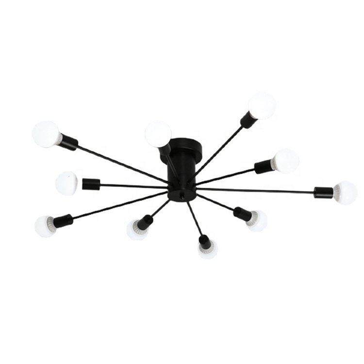 Wholesales Metal Painted Black Flush Mount Ceiling Lights Simple Modern Design Cheap Sputnik Chandelier