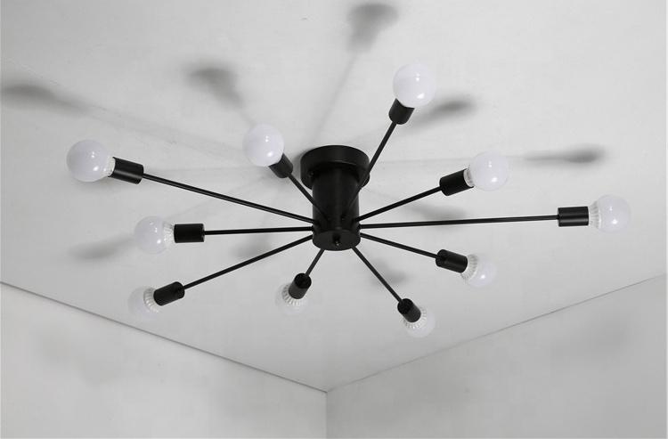 Wholesales Metal Painted Black Flush Mount Ceiling Lights Simple Modern Design Cheap Sputnik Chandelier