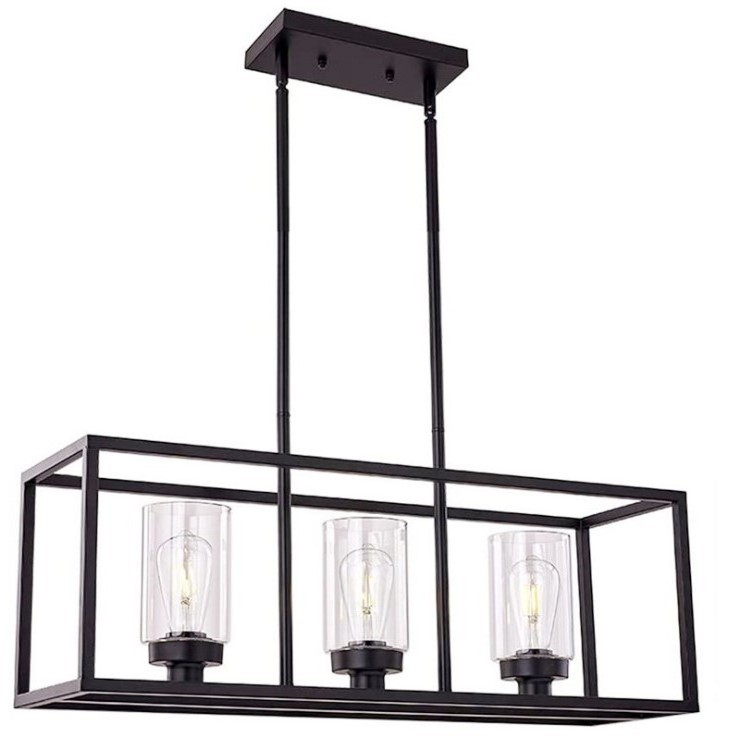 Hot sales Pendant Light Fixture 6 Lights in Rectangle Frame Shade Matte Metal Black Kitchen Island Lights