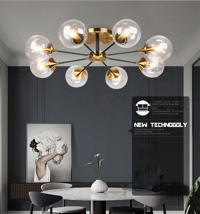 8 Lights Home Decorative Hanging Ceiling Lamp Luxury Flush Mount Living Room Smoky Grey Glass Ceiling Lights Fixtures