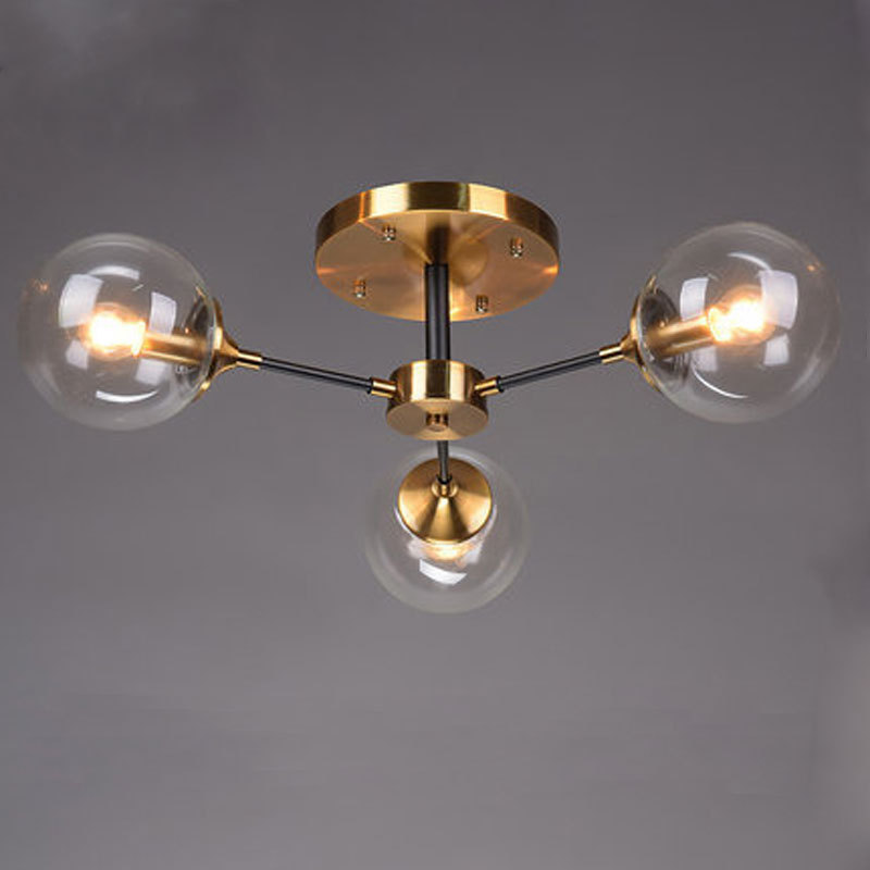 Indoor 3 Arms Lights Mid Century Sputnik Brass Gold Black Kitchen Island Glass Chandelier Ceiling Lights