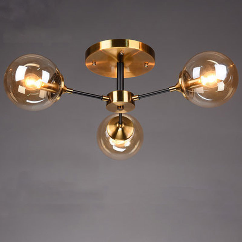 Indoor 3 Arms Lights Mid Century Sputnik Brass Gold Black Kitchen Island Glass Chandelier Ceiling Lights