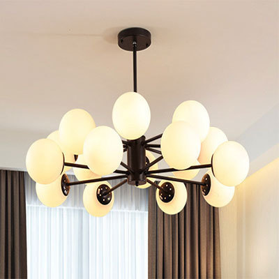 Sputnik Chandelier Lighting Globe Shade Frosted Glass Ceiling Pendant Light Modern Black Bedroom Flush Mount Light Fixture