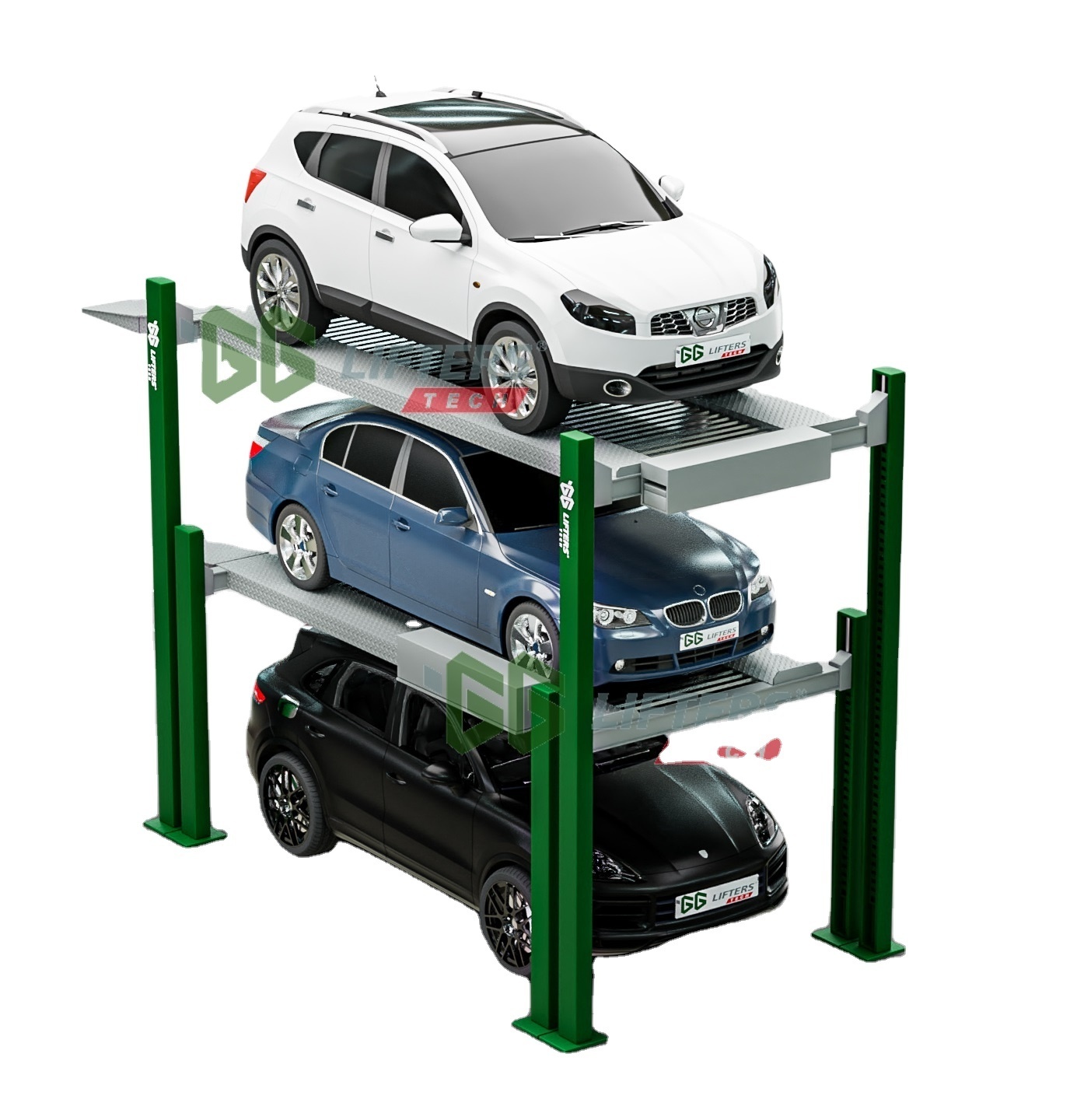 Hydraulic 4 post parking equipment car parking car stacker automatic car storage lift triple stacker parking system