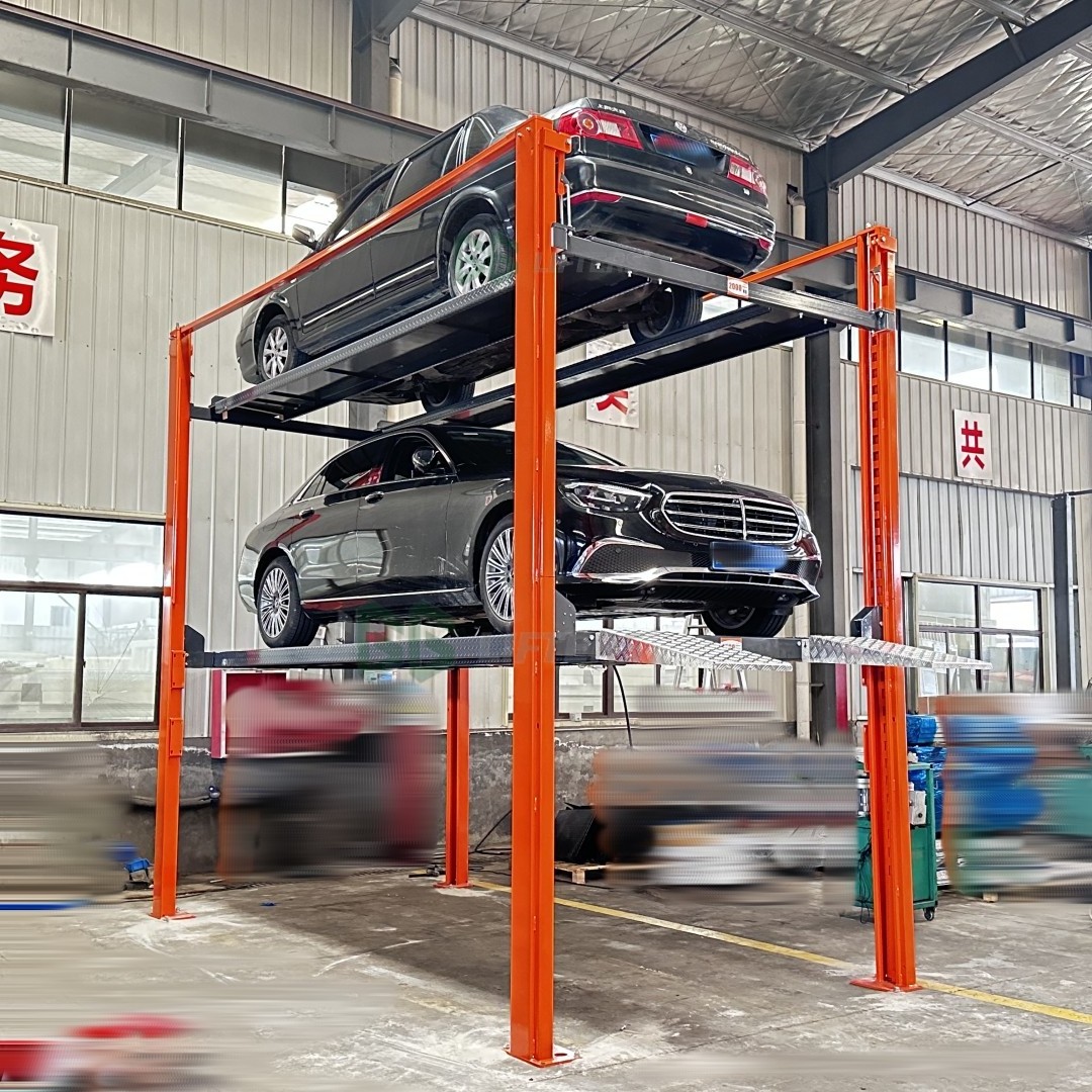 4 post car parking equipment triple car stacker auto platform four post car storage equipment auto parking