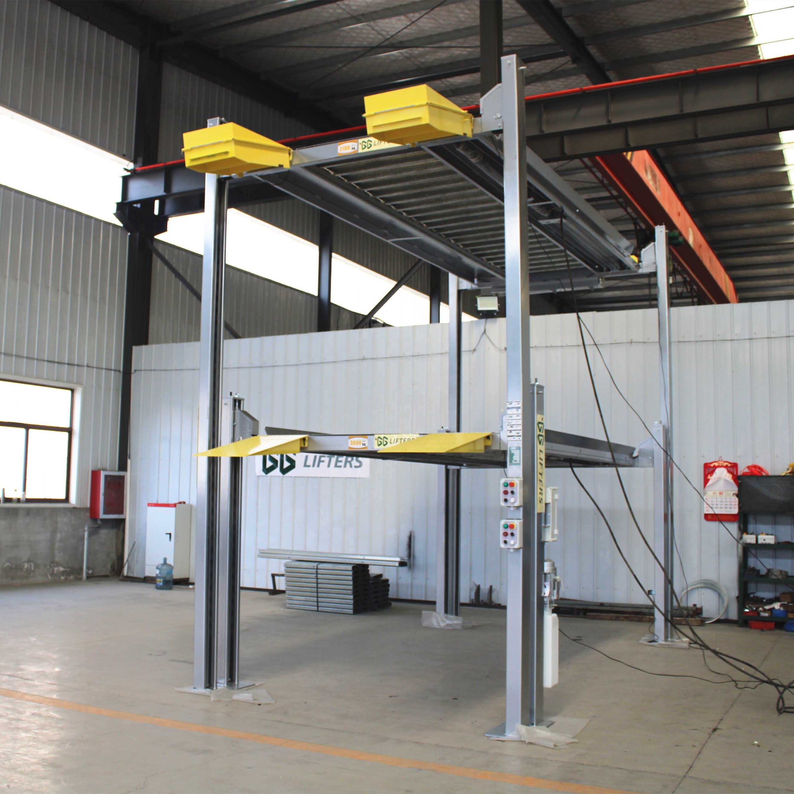 vertical storage car stacking system 4 post 3 level outdoor triple car stacker parking lift