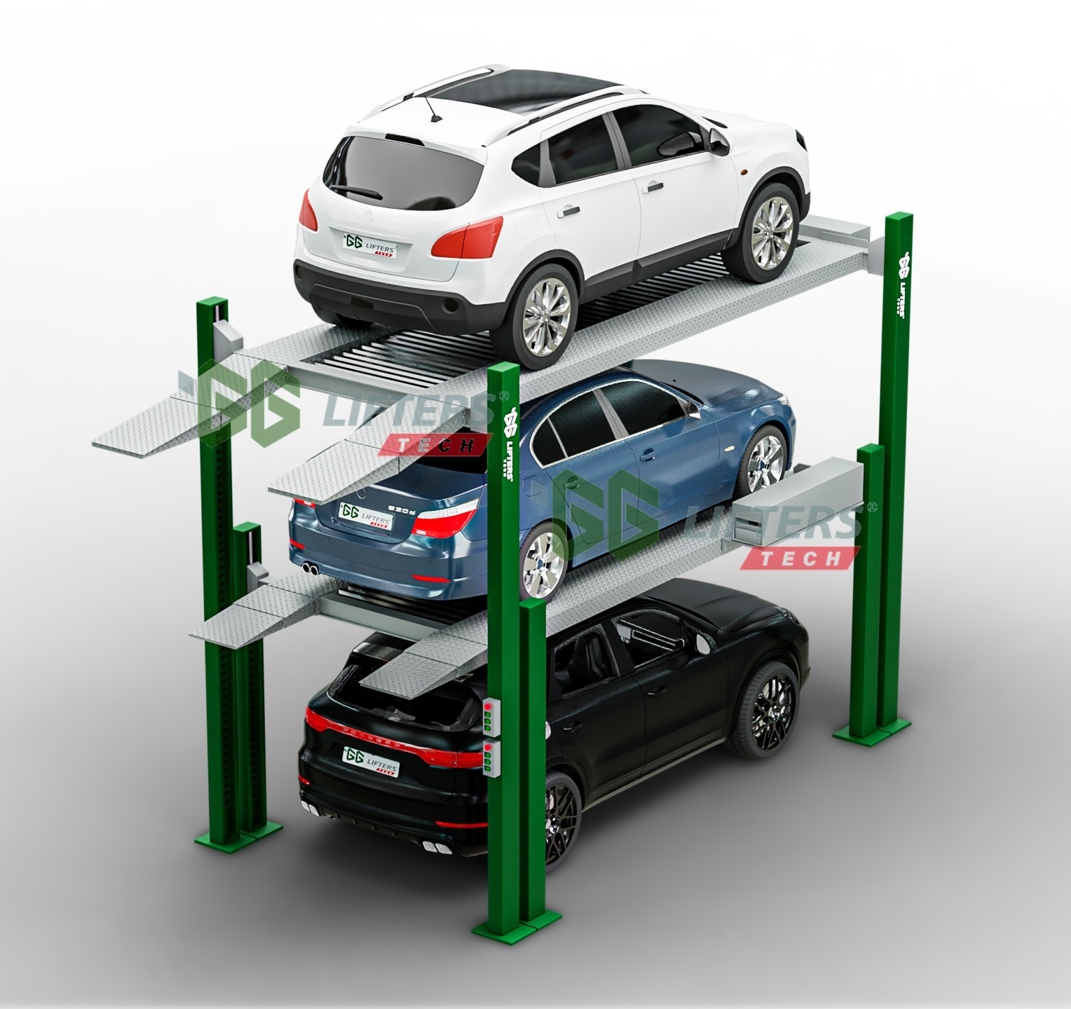 garage lift hydraulic equipment 3 car stacker triple car parking lift auto lift 4 post car parking equipment