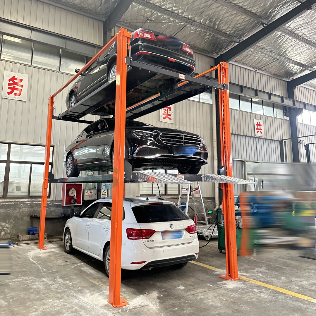 4 post car parking equipment triple car stacker auto platform four post car storage equipment auto parking