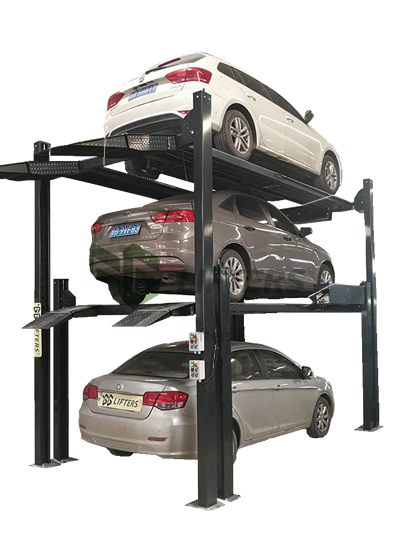 Electric Hydraulic Four Post Triple Stacker Lift Small Car Hoist with Four Post Parking Lift