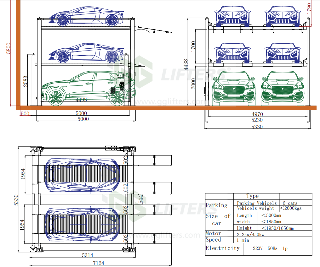 triple stacker parking car lift automated hydraulic parking system double wide 6 space car parking equipment 4 post auto lift