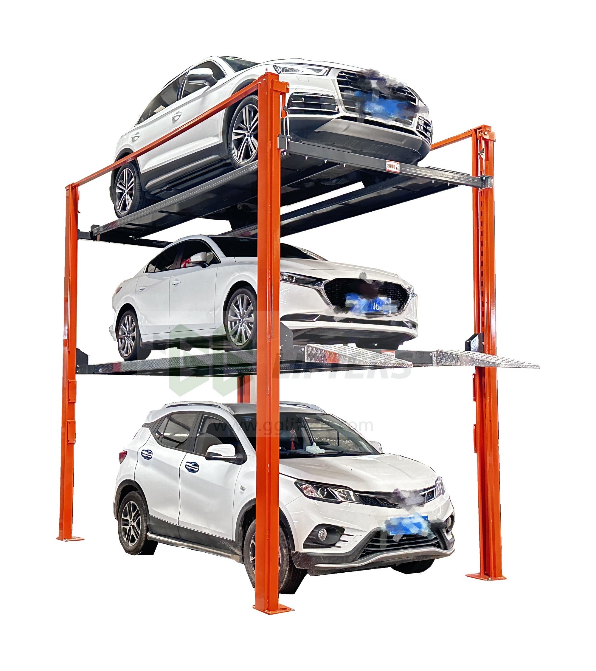 4 post car parking equipment triple car stacker auto platform four post car storage equipment auto parking