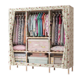 High Quality Wooden Portable Cupboard Folding Colorful Cloth Fabric Wardrobe Closet For Clothes