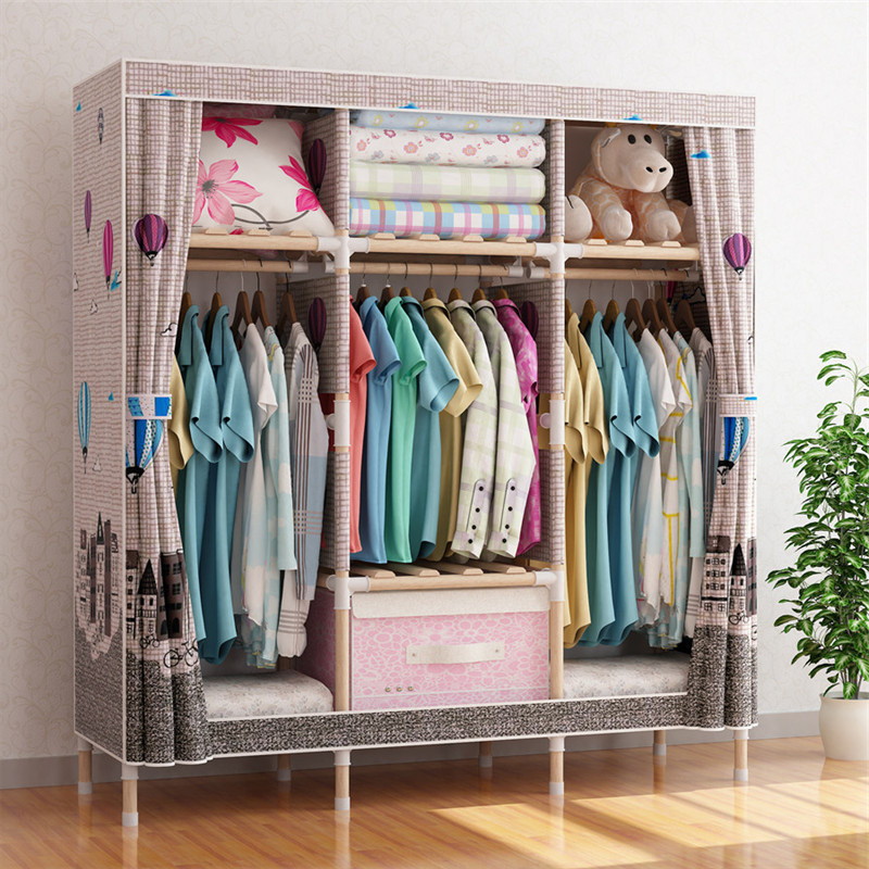 China Factory Bedroom Cabinet For Hanging Clothes Wooden Wardrobes With Fabric Cover Simple Wooden Wardrobe Closet