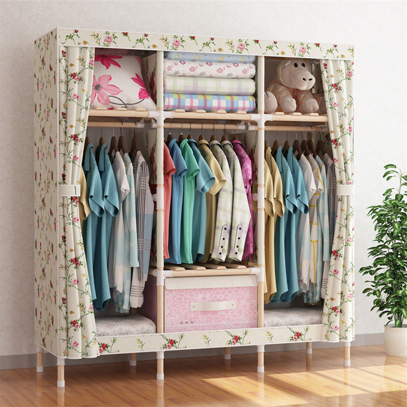 China Factory Bedroom Cabinet For Hanging Clothes Wooden Wardrobes With Fabric Cover Simple Wooden Wardrobe Closet