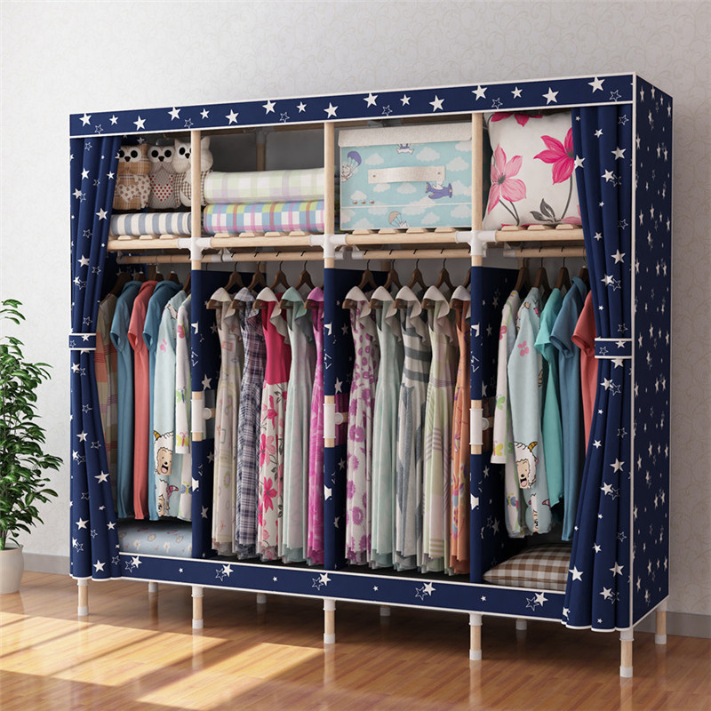 Hot Sale Cheap 3 Doors Assemble Closet Kids Portable Wood Canvas Cloth Fabric Wardrobe Dustproof Cover