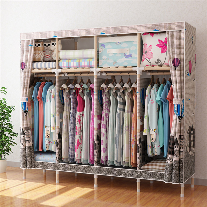 Hot Sale Cheap 3 Doors Assemble Closet Kids Portable Wood Canvas Cloth Fabric Wardrobe Dustproof Cover