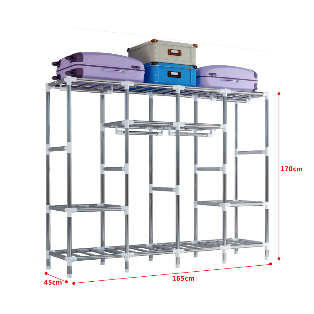 165Cm Long Assembled Fabric Wardrobe Tube Storage Cabinet Minimalist Portable Wardrobe DIY Wardrobe