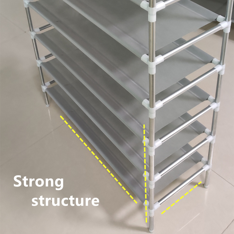 2-Column Storage Shelf For Boots And Sneakers Portable Fabric Metal Shoe Rack