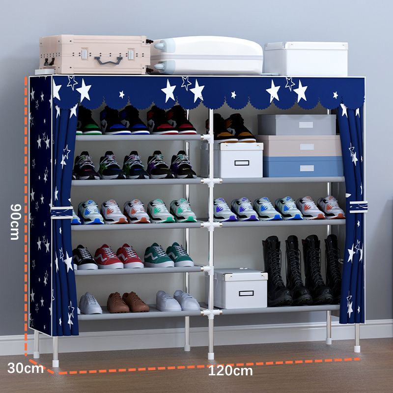 2-Column Storage Shelf For Boots And Sneakers Portable Fabric Metal Shoe Rack