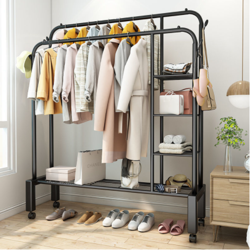 Metal Display Rack Hanging Standing Drying With Shoes Rack Hat Coat Shelf Gold Clothing Rack