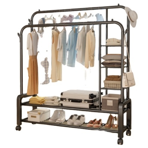 Metal Display Rack Hanging Standing Drying With Shoes Rack Hat Coat Shelf Gold Clothing Rack