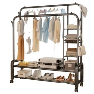 Metal Display Rack Hanging Standing Drying With Shoes Rack Hat Coat Shelf Gold Clothing Rack