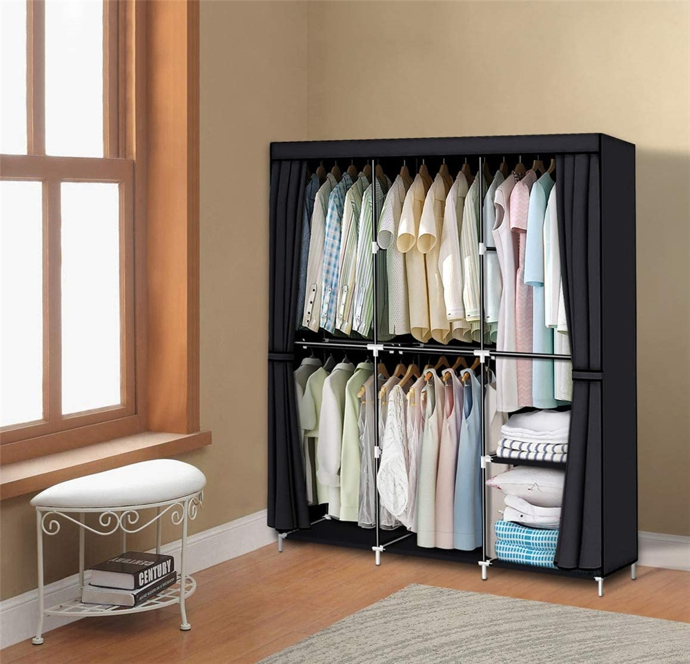 Clothes Portable Freestanding Closet Shelf Storage Organizer Wardrobe with Hanging Rack, Waterproof,Non-Woven Fabric