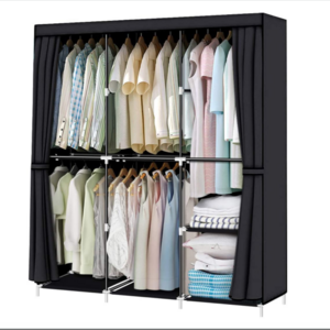 Clothes Portable Freestanding Closet Shelf Storage Organizer Wardrobe with Hanging Rack, Waterproof,Non-Woven Fabric