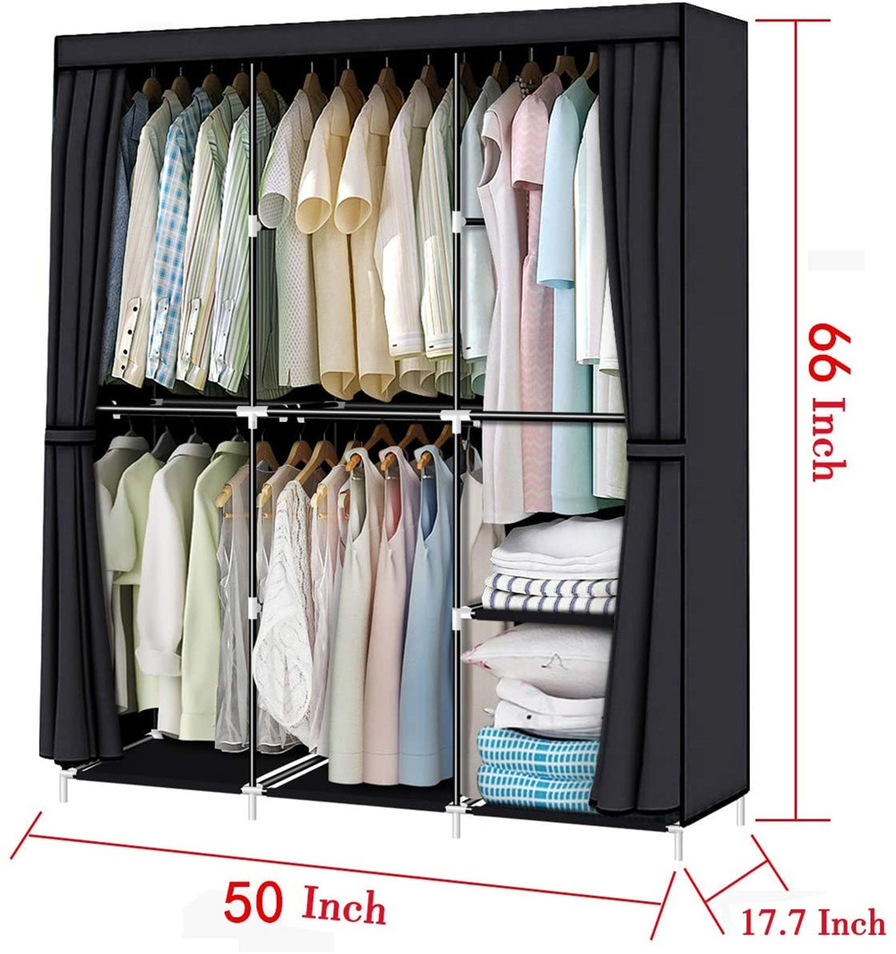 Clothes Portable Freestanding Closet Shelf Storage Organizer Wardrobe with Hanging Rack, Waterproof,Non-Woven Fabric