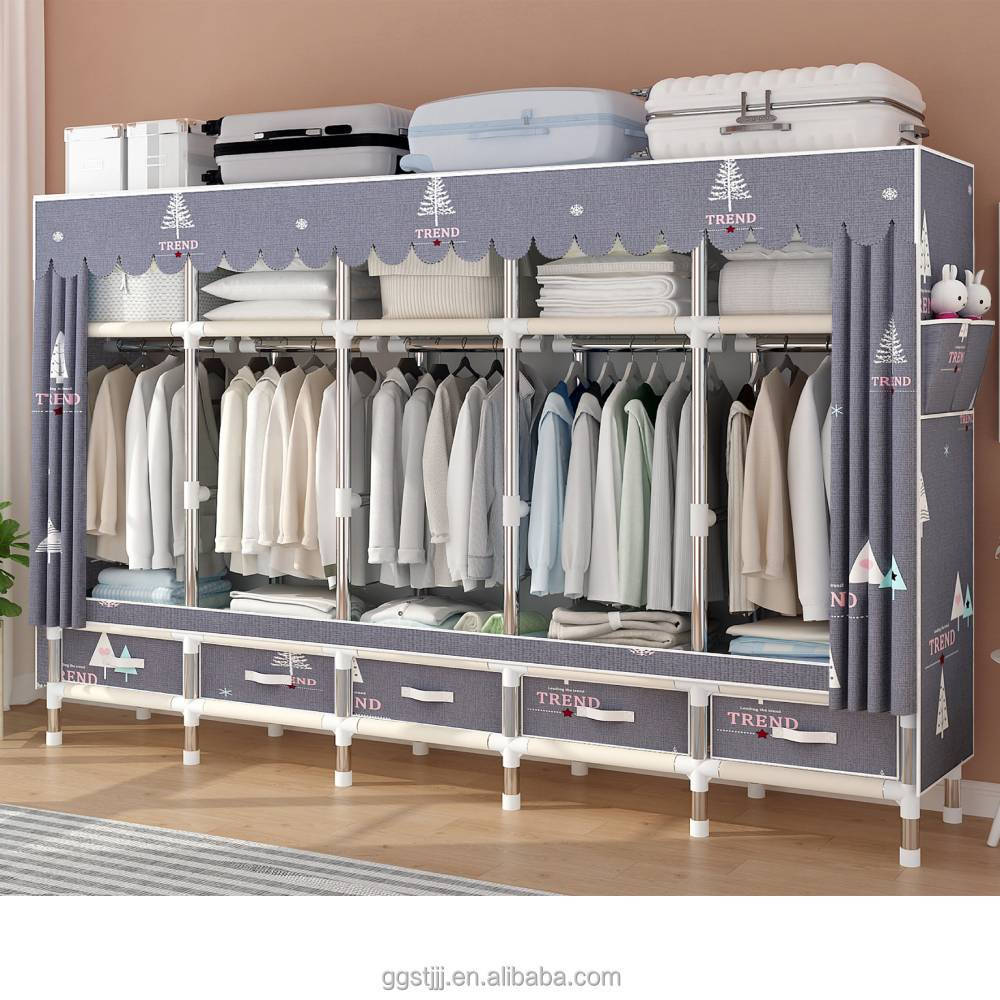 Free Sample Closet Portable Cloth Assemble Style Folding Non Woven Non-Woven Large Canvas Diy Fabric Wardrobe With 3 Drawers