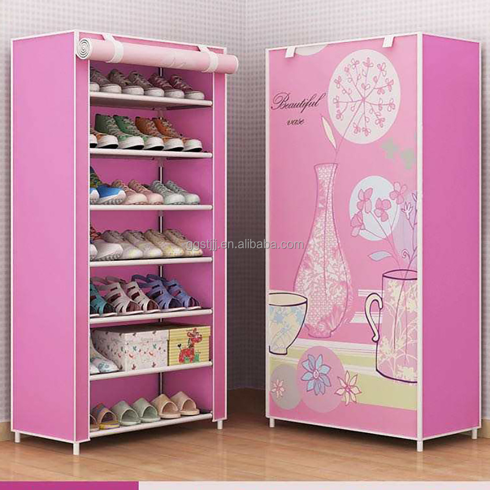 Portable fabric shoe rack organizer cabinet for store steel double layer shoes foldable matel shelf for home modern