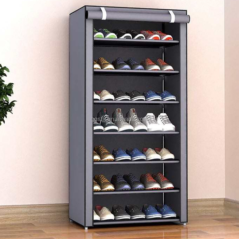 Portable fabric shoe rack organizer cabinet for store steel double layer shoes foldable matel shelf for home modern